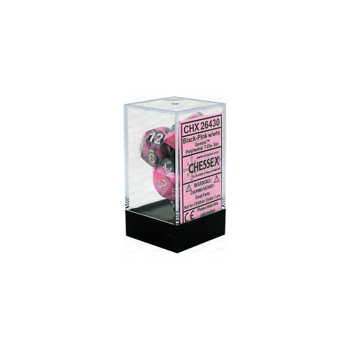 7 DIE SET GEMINI POLYHEDRAL BLK-PINK/WHT