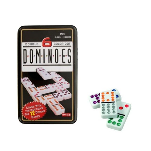 DOMINOES D/6 COLOUR DOT IN TIN