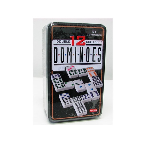 DOMINOES D/12 COLOUR DOT IN TIN
